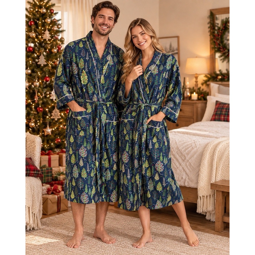 NWT Print Fresh Tiger Queen Jade Long Robe 100% Cotton Size S/M Anthropologie